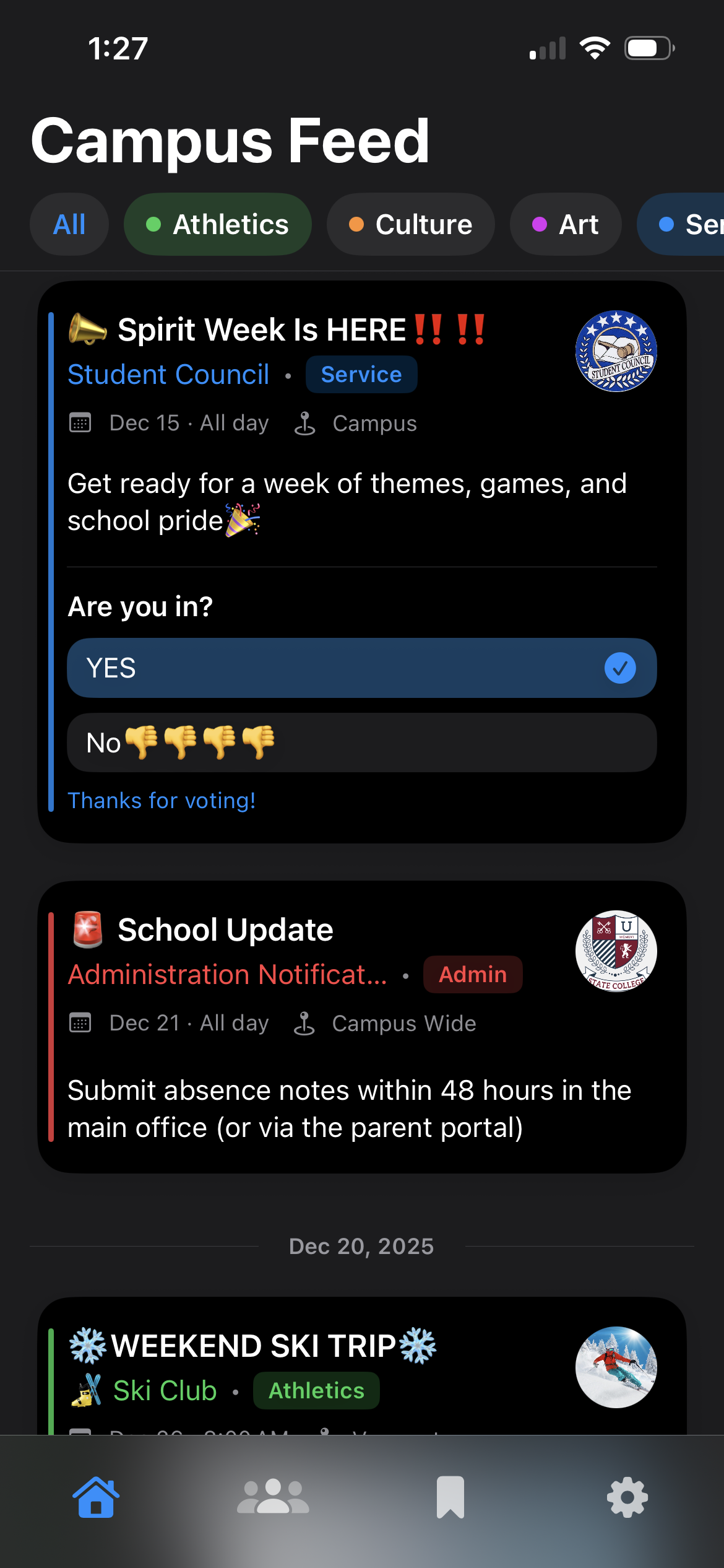 Parletto Home Feed screen